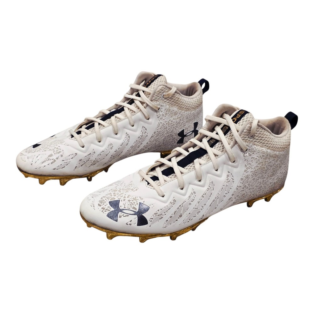 Men's Under Armour Spotlight Football Cleats White Gold Navy Sz 13 3023963-111